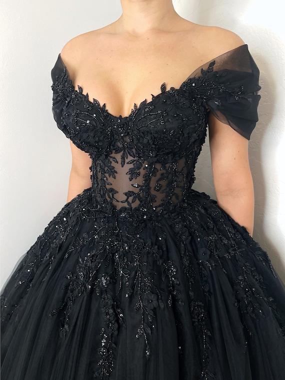 corset black wedding dresses