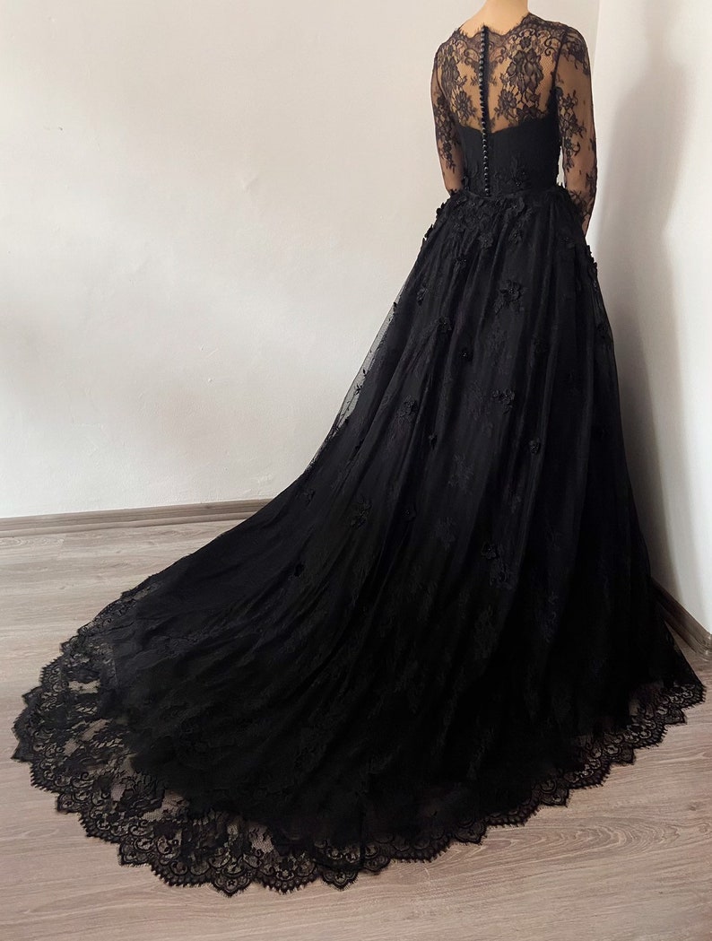 Black Gothic Corset Wedding 3D Lace Floral Tulle Dress - Etsy