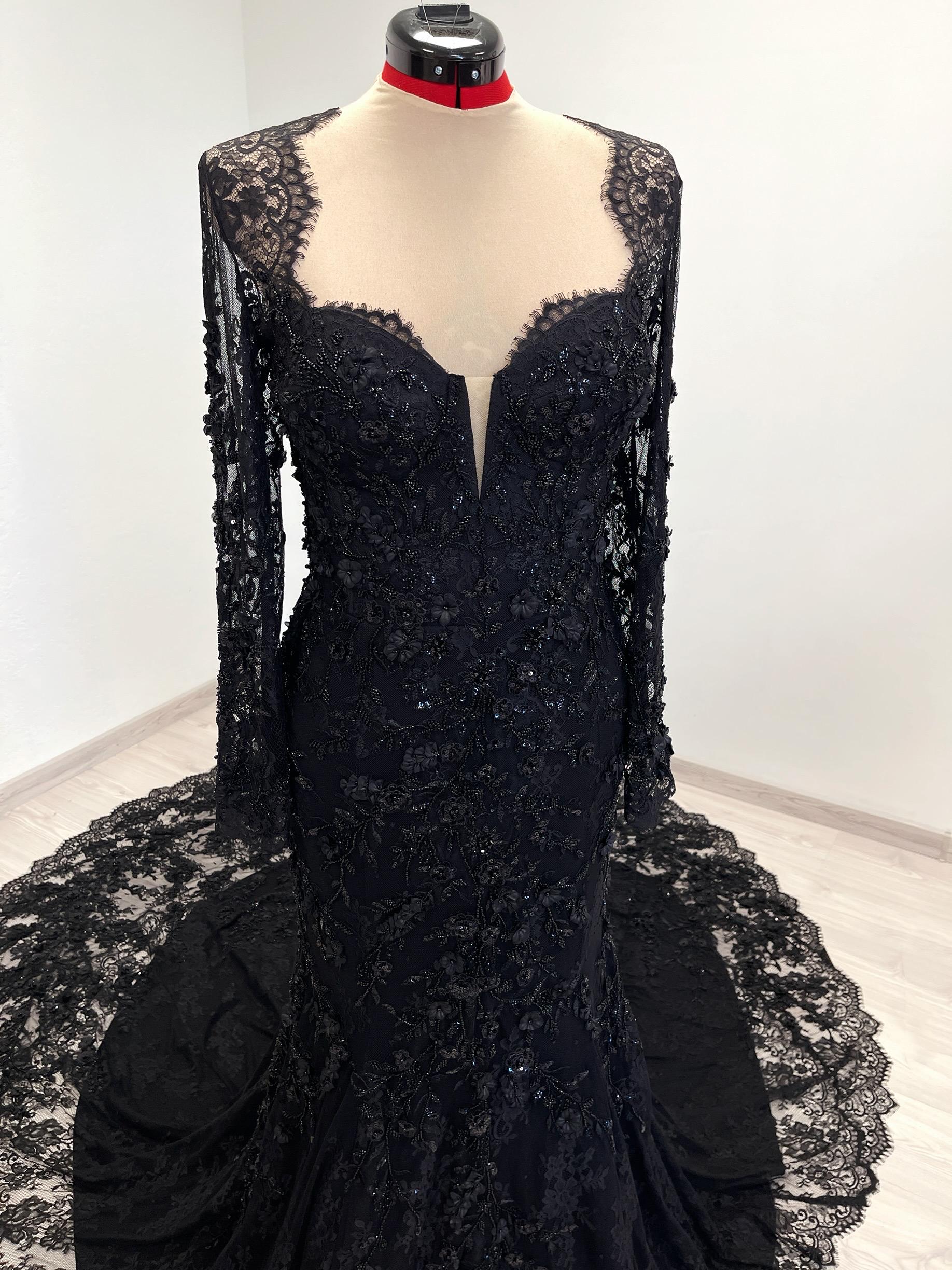 Black Gothic Beaded Corset Lace Mermaid Wedding Dress With a Long Train ...