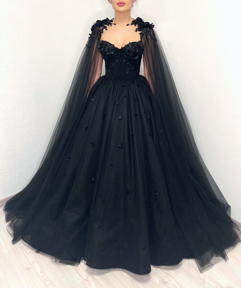 Black Gothic Floral Fantasy 3D Lace Tulle Corset Gown and - Etsy