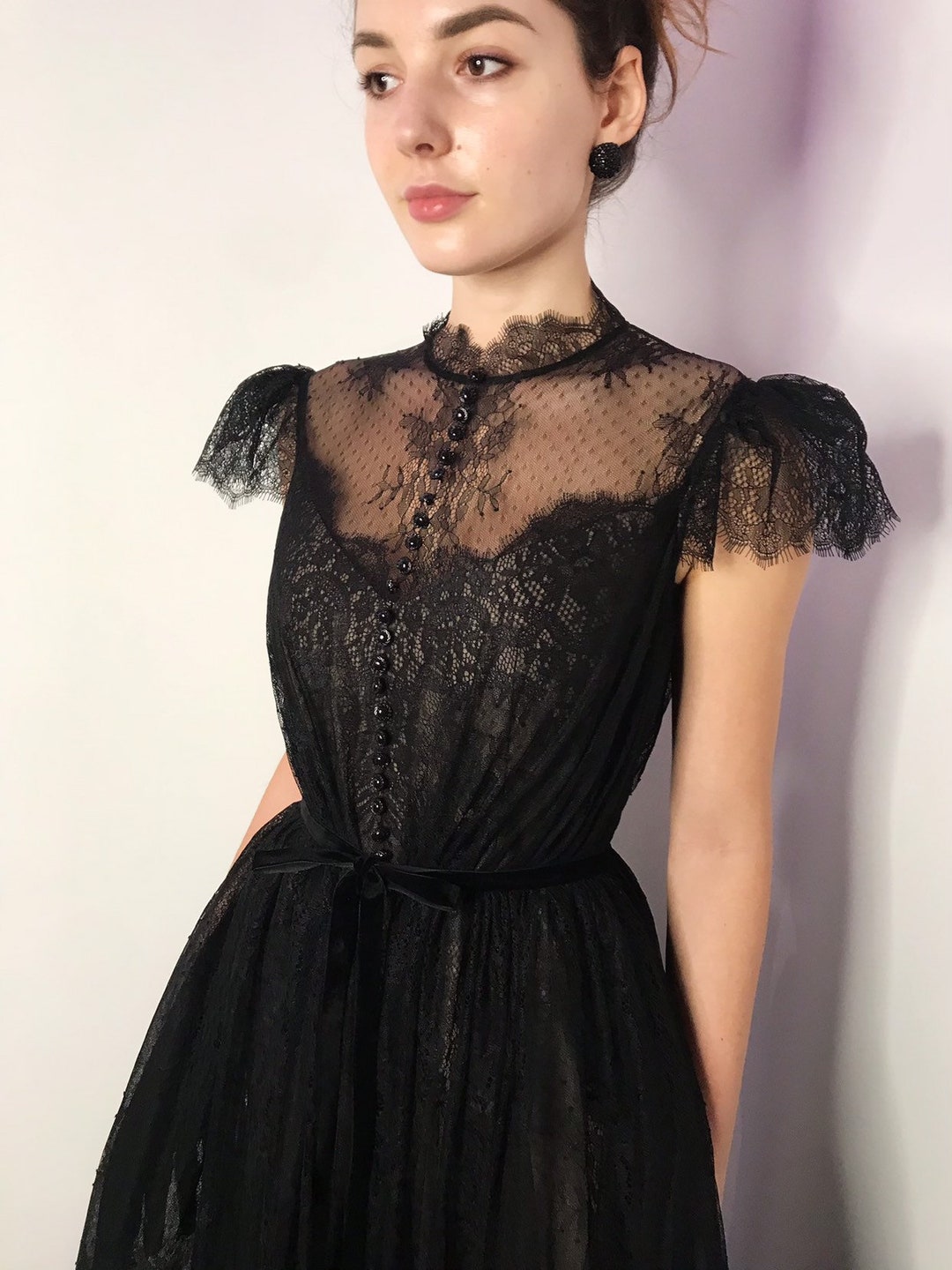 WQ087●TODAYFUL : Church Lace Dress◇36◇黒 Black Gothic Wedding Lace Dress, Black Vintage Inspired Lace