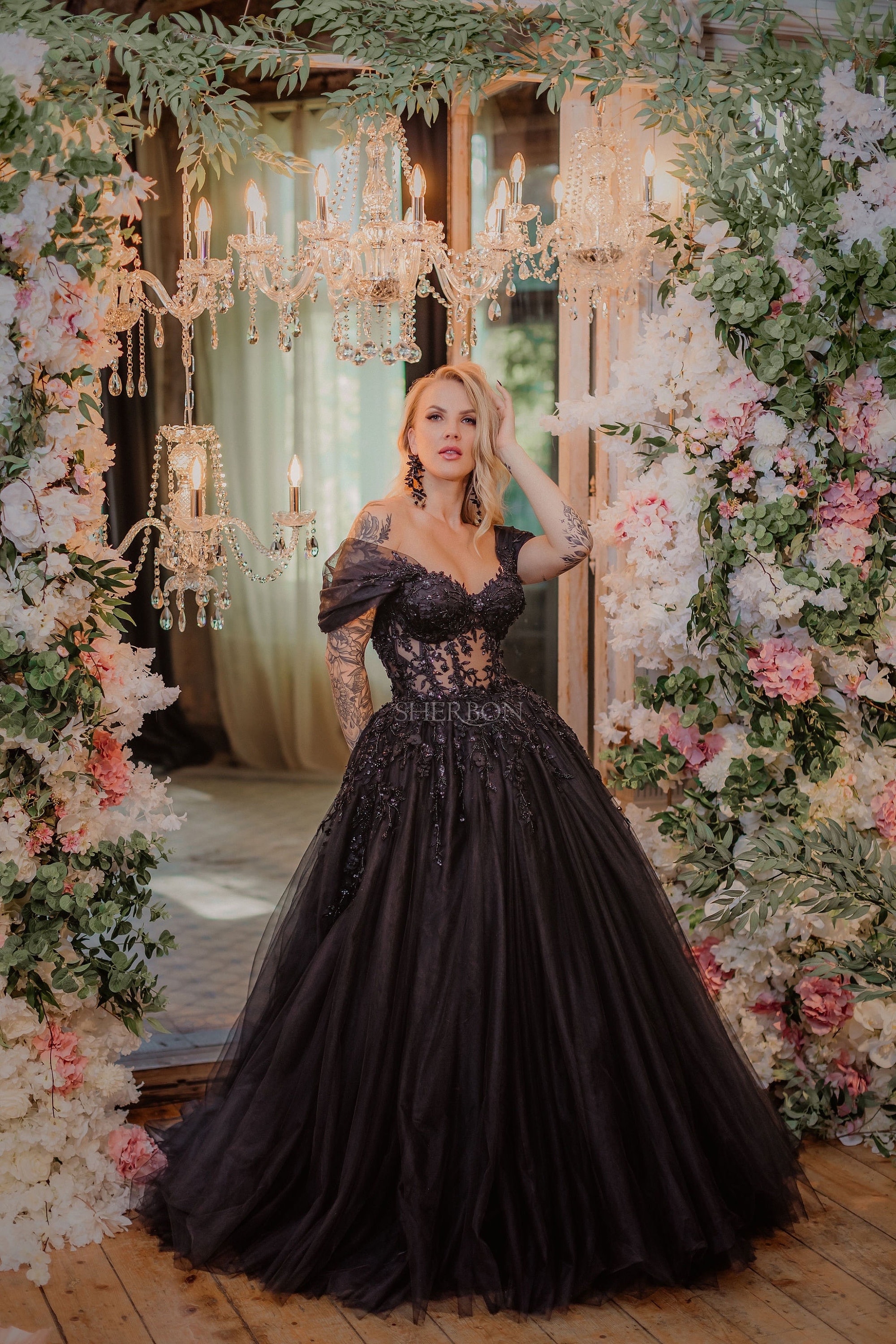 Black Gothic Floral Beaded Corset Tulle Wedding Dress, Alternative Bride Sheer Corset Prom Dress - Etsy Black Gothic Floral Beaded Corset Tulle Wedding Dress, Alternative Bride Sheer Corset Prom Dress - Etsy