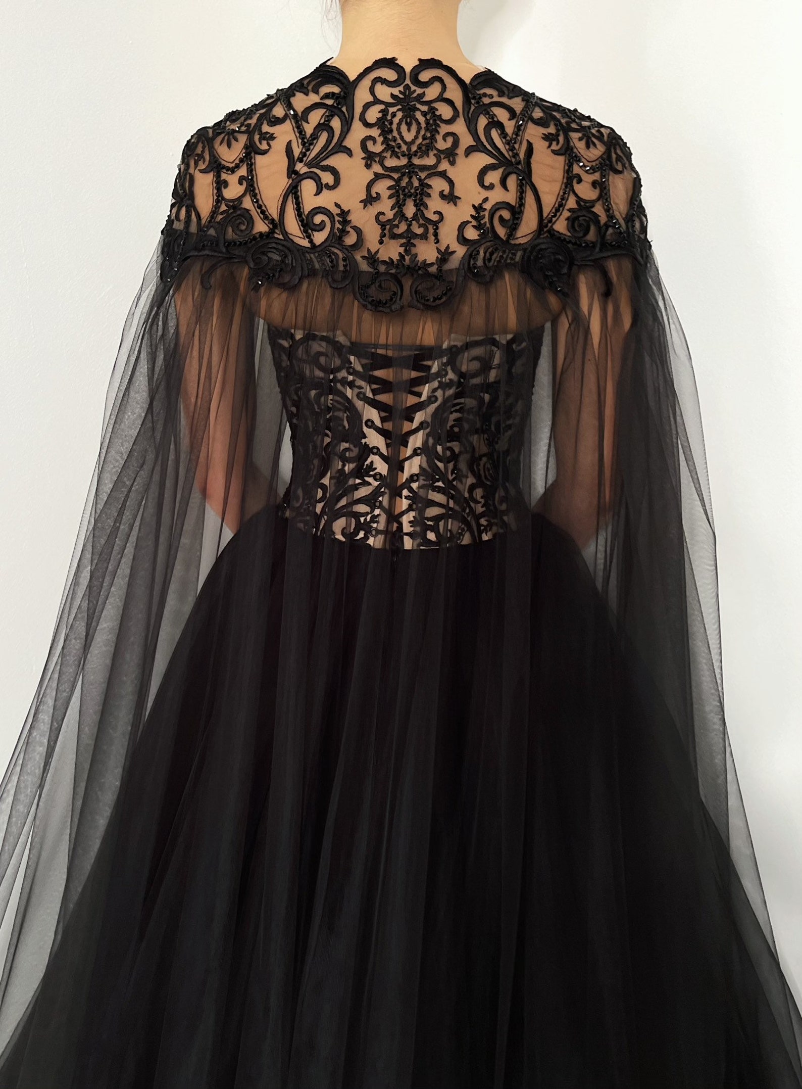 Black and Nude Gothic Beaded Corset Wedding Dress Alternative | Etsy
