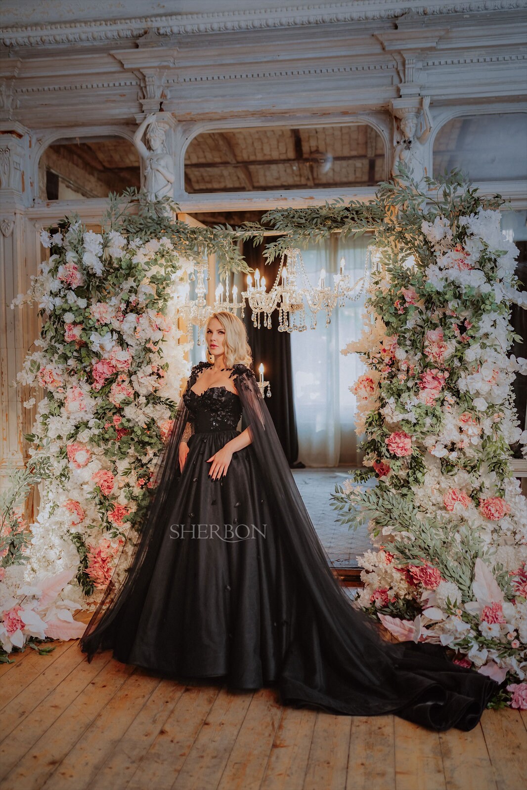 Black 3D Floral Beaded Tulle Cape - Etsy