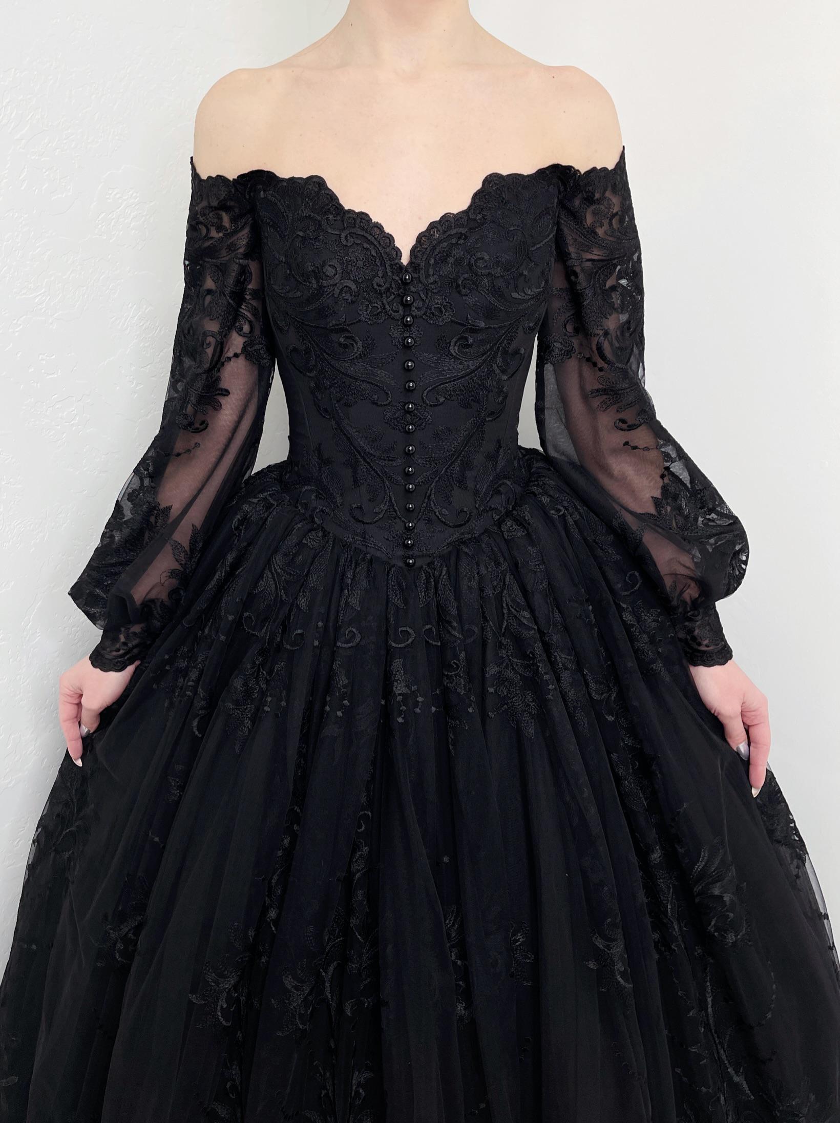 Goth Basque Black Vintage Victorian Style Gothic Basque Waist Lace Wedding Dress ...
