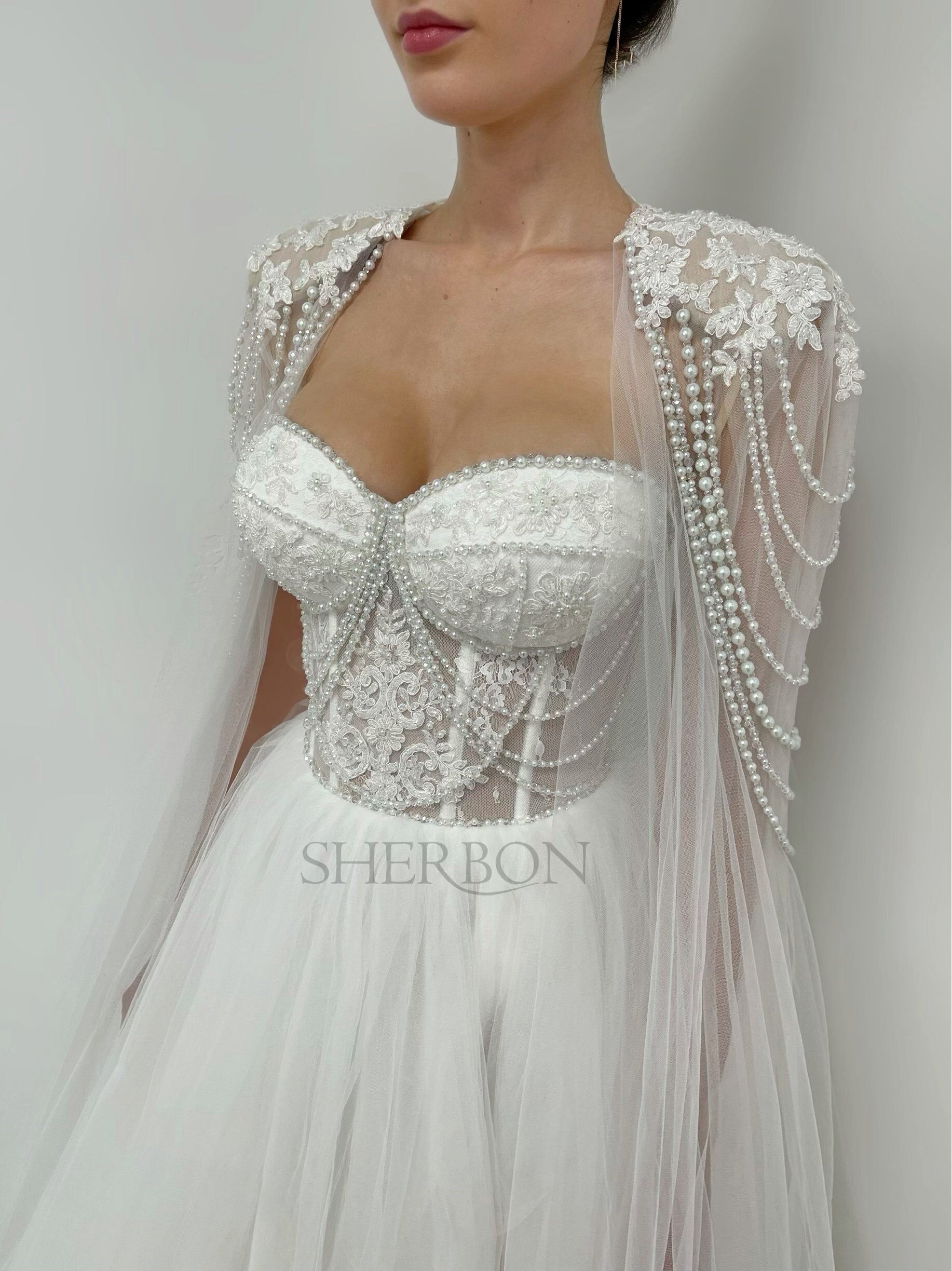 White Beaded Sheer Floral Lace Corset With Beads and