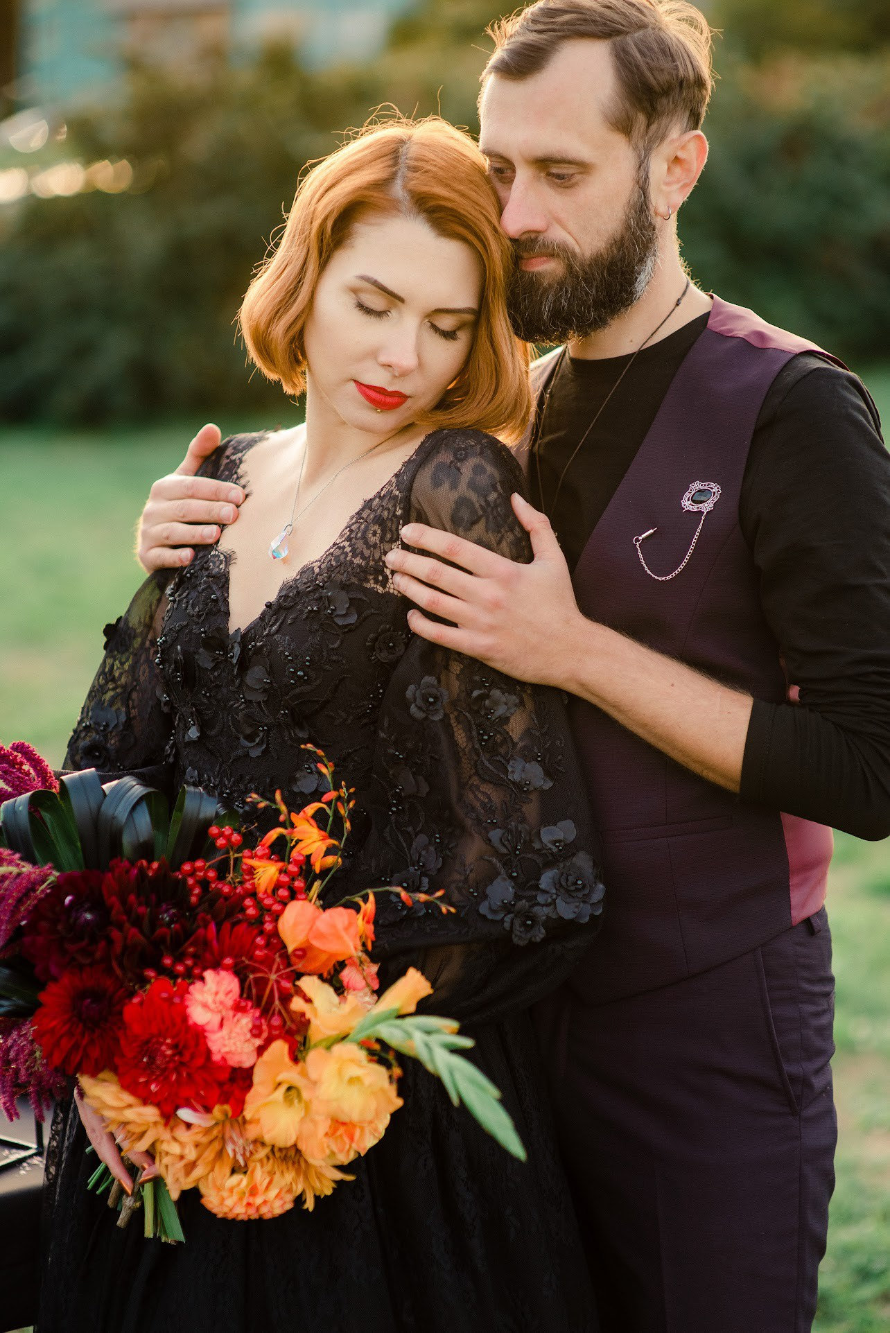 パーティードレス GANISONG Bridal  Flower Dress Black Gothic Black Wedding Dresses Off Shoulder 3D Flower Sweep