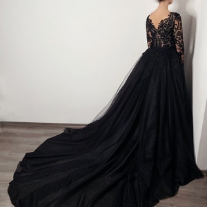 Gothic Black and Beige A Line Lace Dress With a Detachable Tulle Skirt ...