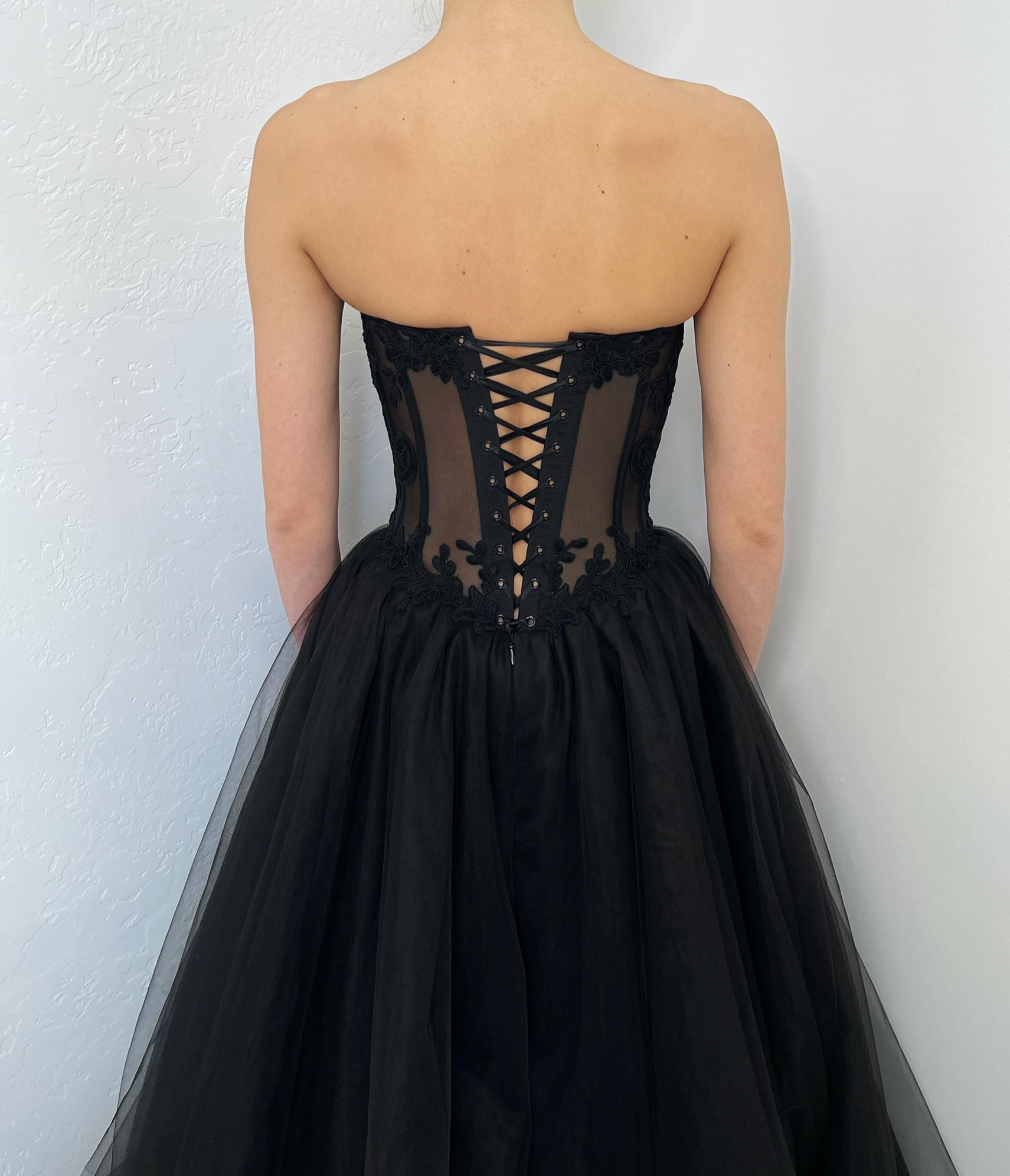 Goth Basque Black Gothic Sheer Basque Waist Corset Tulle Wedding Dress ...
