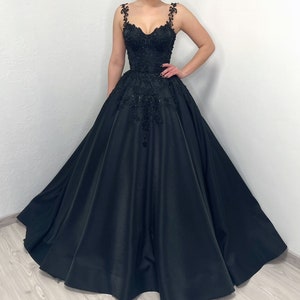 Black Gothic Shiny Satin Corset Wedding Dress Alternative - Etsy