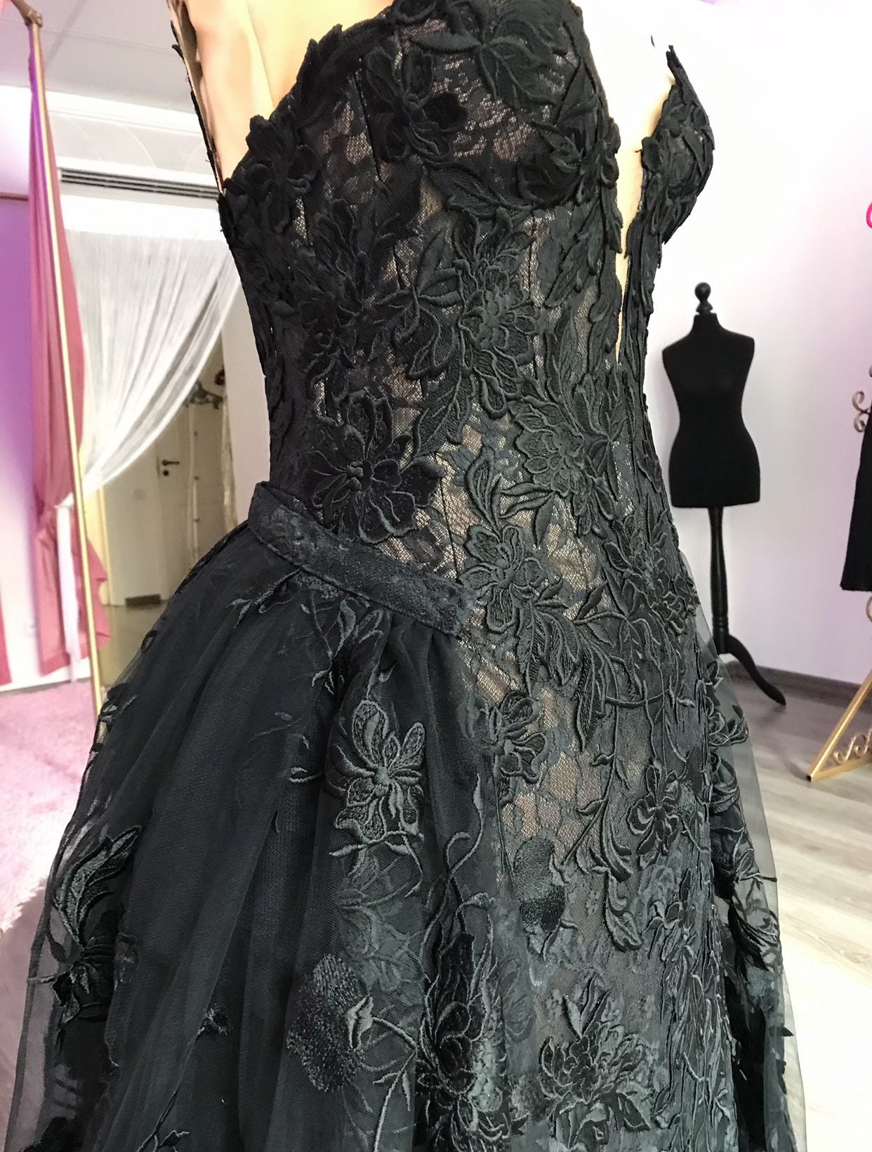 Gothic Black Corset Lace Wedding Dress With Detachable Skirt - Etsy