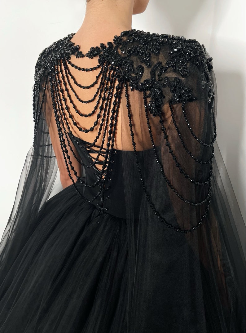 Black Gothic Crystal Beaded Corset Wedding Tulle Dress - Etsy