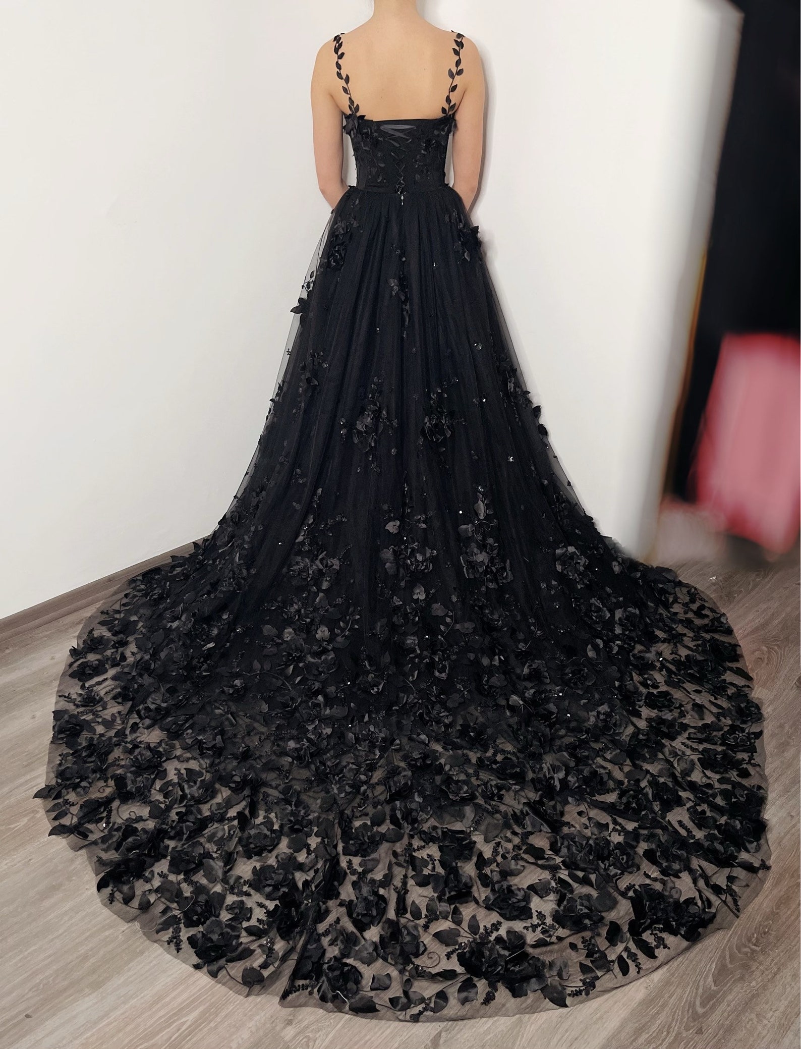 Black Gothic Sparkly 3D Floral Lace Corset Dress Alternative - Etsy