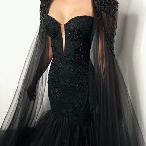 Black Crystal Beaded Tulle Cape - Etsy