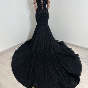 Black Gothic Mermaid Sparkly Lace Gown