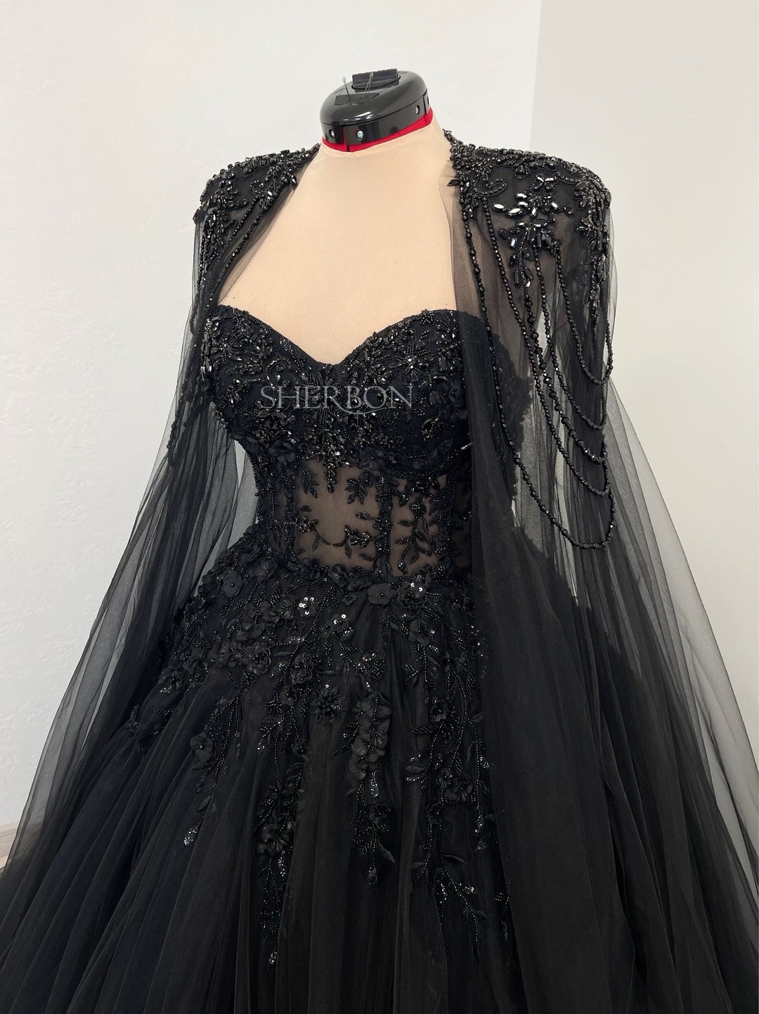 Tulle Black Dress Contrasting A Fully Beaded Silver Corset