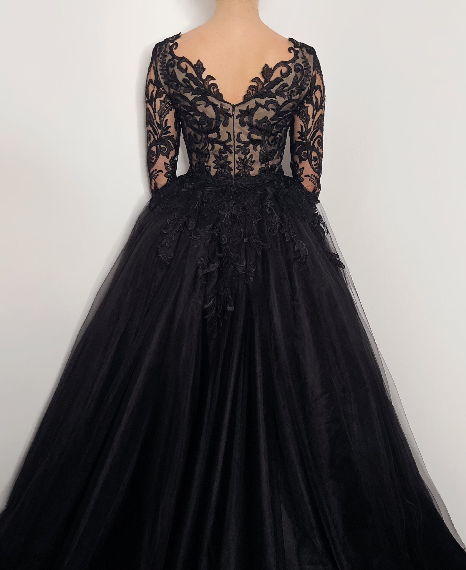 Gothic Black and Beige A Line Lace Dress With a Detachable Tulle Skirt Etsy UK