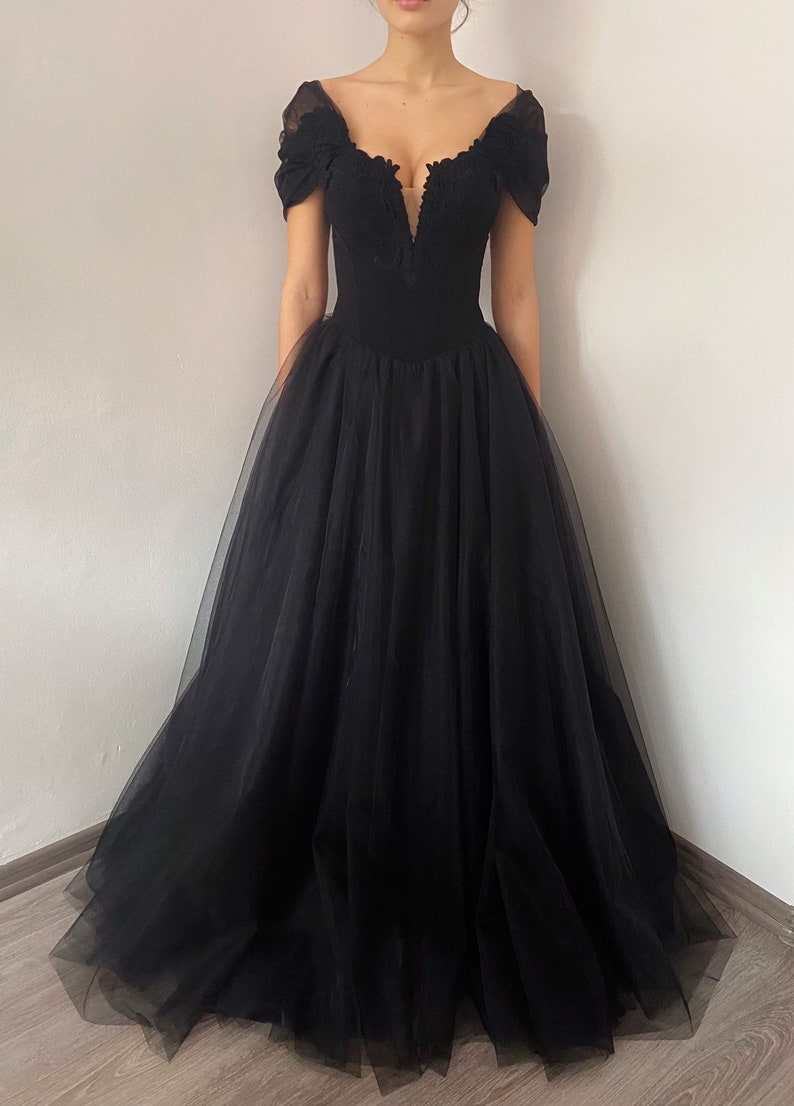 Black Gothic Corset Tulle Wedding Dress Alternative Black - Etsy