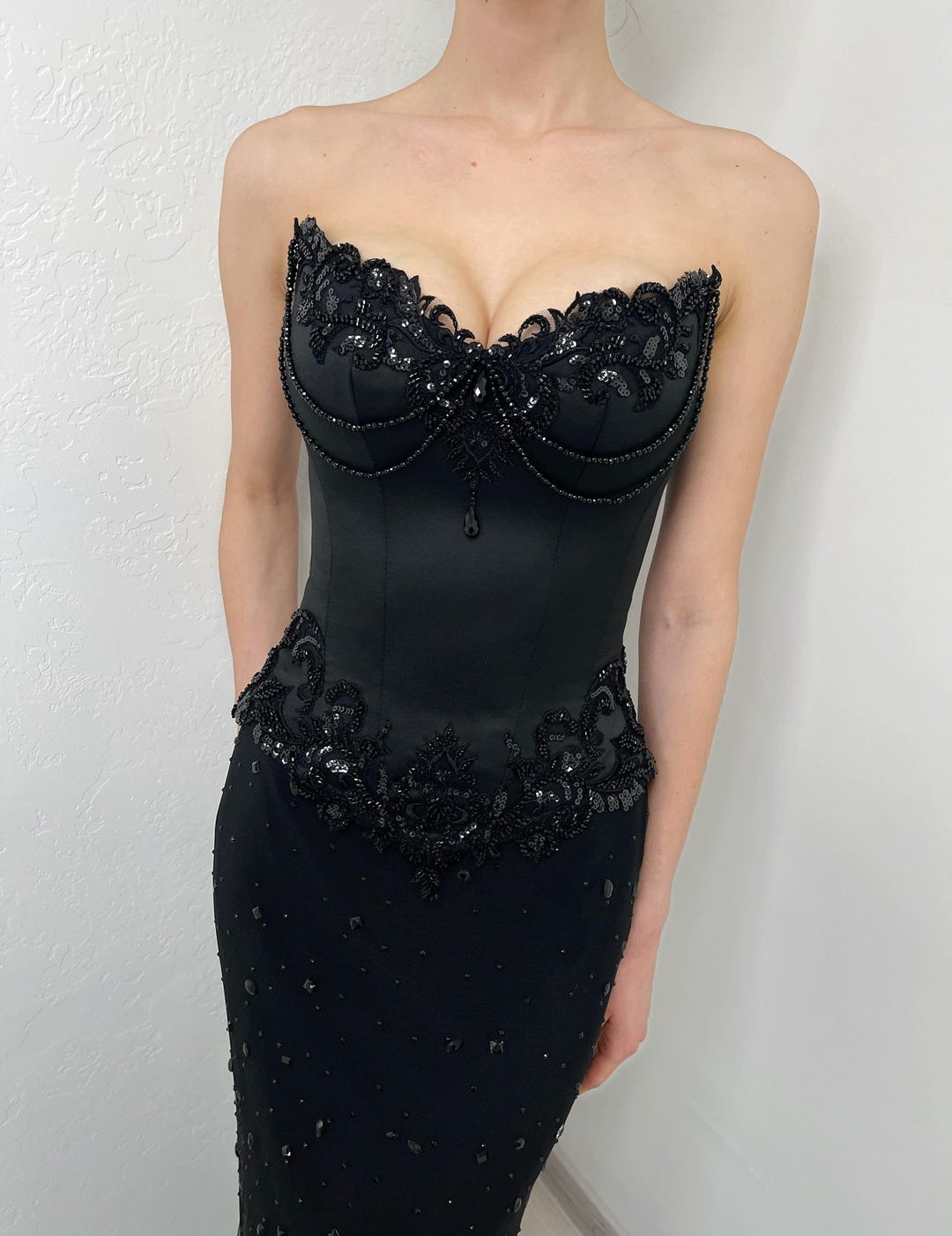 Goth Basque Gothic Black 3D Floral Sparkly Beaded Basque Lace Corset With Straps - Etsy