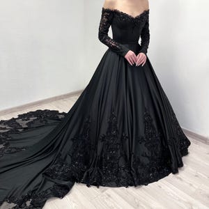 Lace Choker Corset Bodice Satin Trumpet Gown Black main image 1