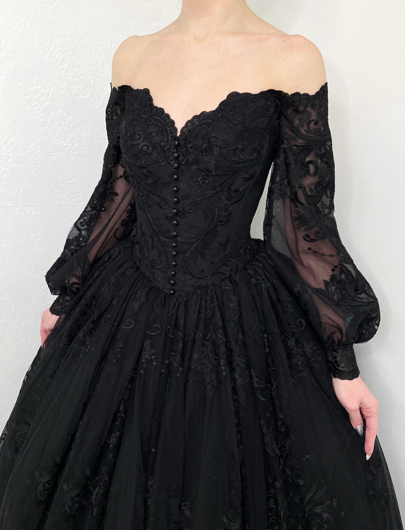 Goth Basque Black Vintage Victorian Style Gothic Basque Waist Lace Wedding Dress ...
