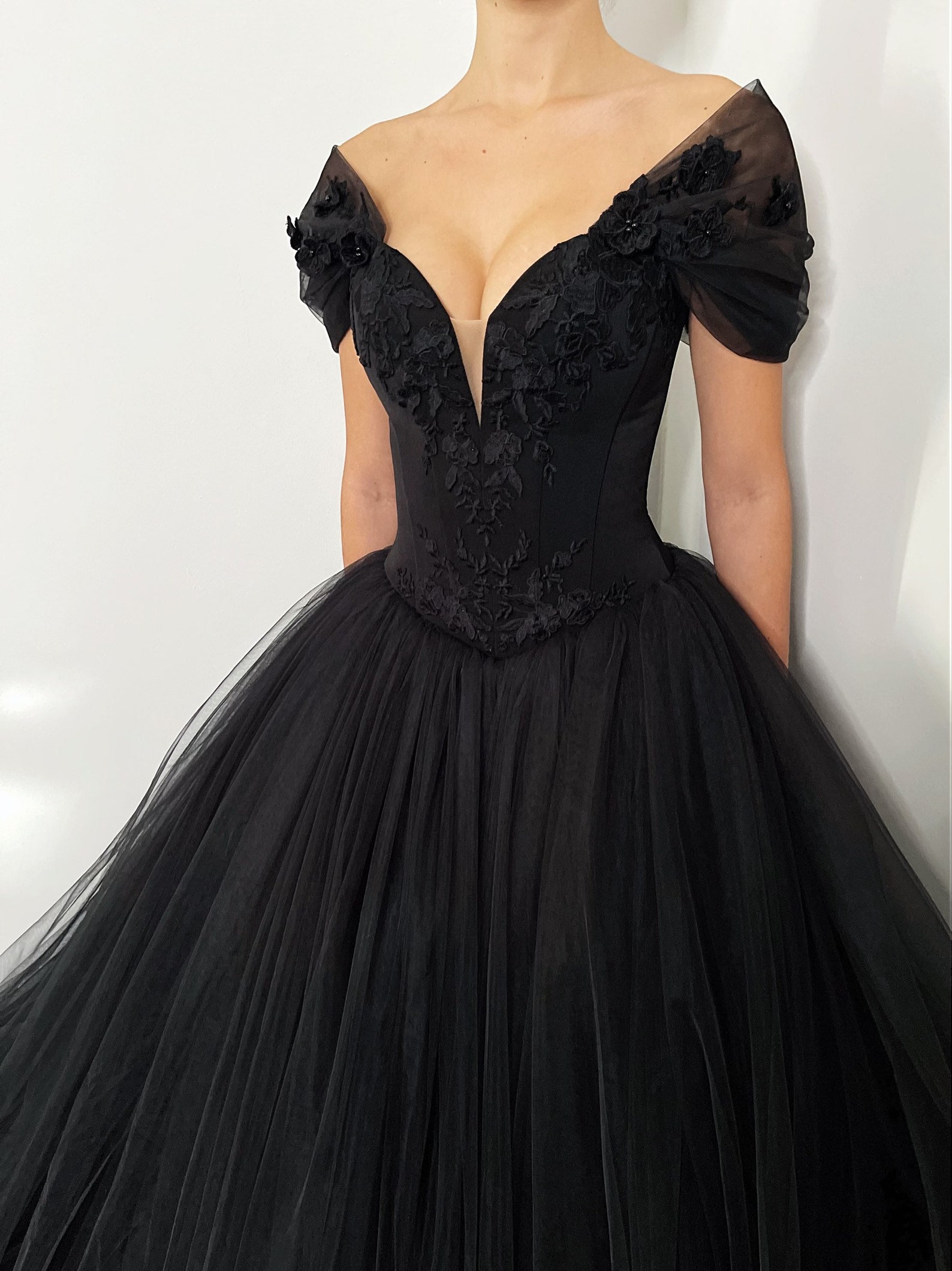 Black Vintage Style Gothic Floral Wedding Dress 3D Flower - Etsy