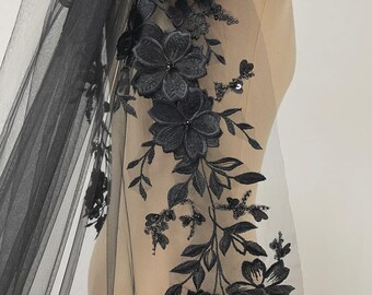 Black Gothic Sheer Corset 3D Floral Lace Corset Wedding Dress With