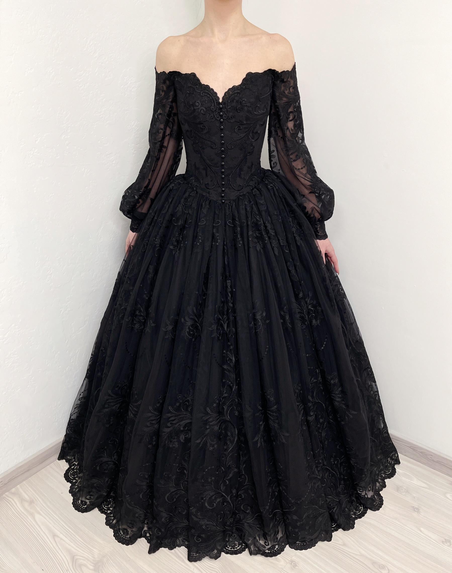 Goth Basque Black Vintage Victorian Style Gothic Basque Waist Lace Wedding Dress ...