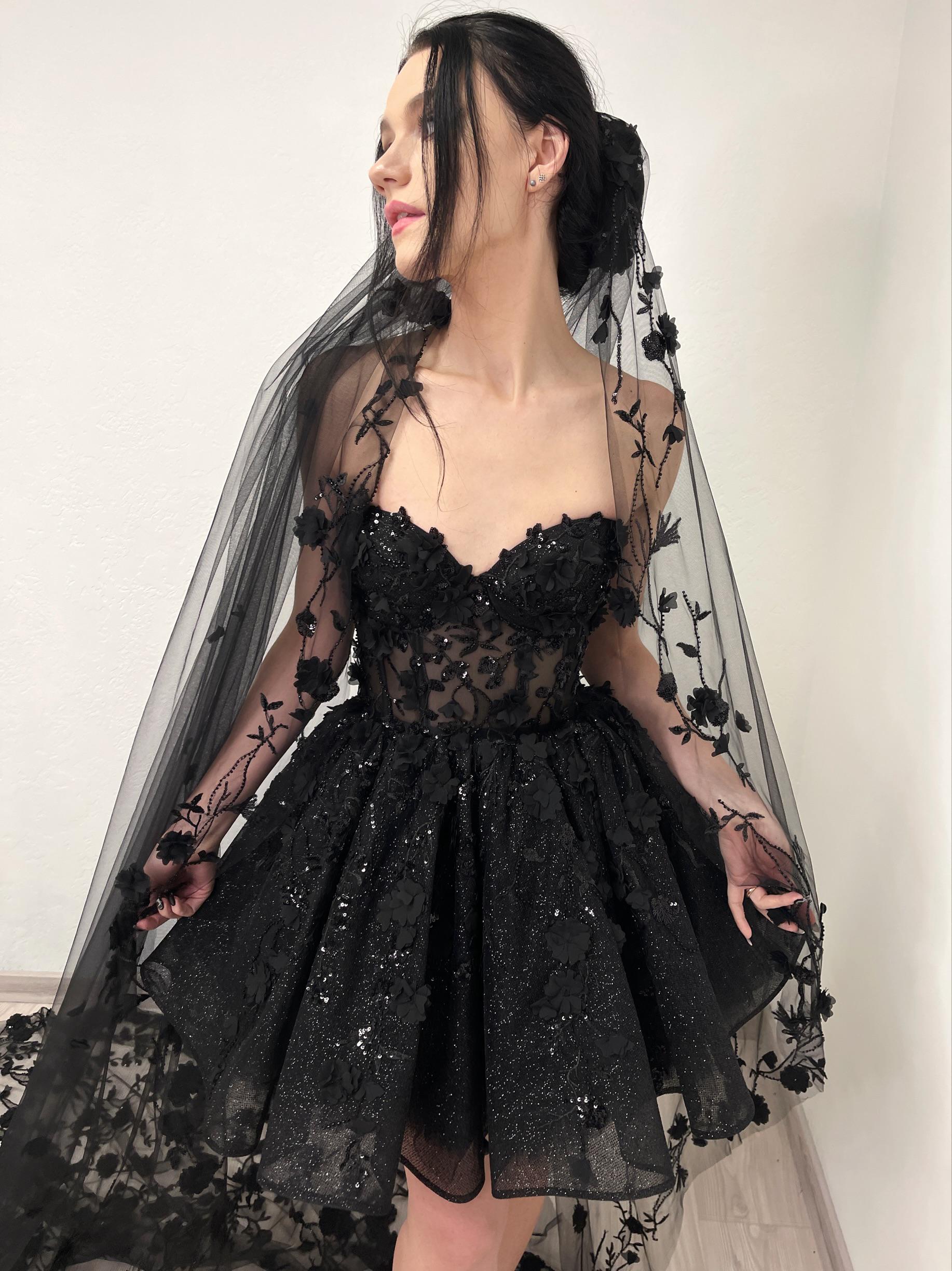 embellished corset tulle skirt mini dress in black Embellished Corset Tulle Skirt Mini Dress in