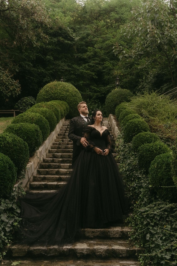 パーティードレス GANISONG Bridal Audrey Lady Dress Black Black Vintage Style Gothic Floral Wedding Dress, 3D Flower