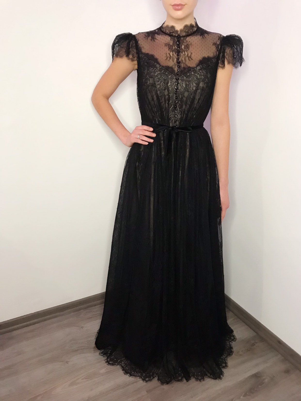 Black Gothic Wedding Lace Dress Black Vintage Inspired Lace - Etsy