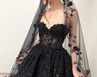Black Gothic Mini Tulle Sparkly Beaded Corset Gown With 3D Appliques, Glitter Short Party Dress With Sheer Corset - Etsy Canada Black Gothic Mini Tulle Sparkly Beaded Corset Gown With 3D Appliques, Glitter Short Party Dress With Sheer Corset - Etsy Canada