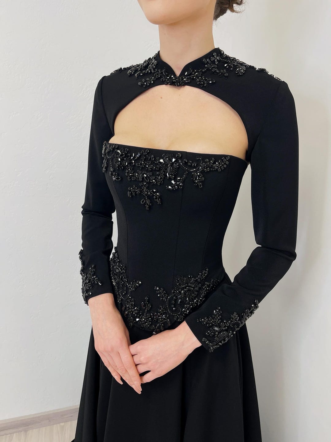 Goth Basque Gothic Black Beaded Basque Waist Wedding Corset With Black Crystals - Etsy