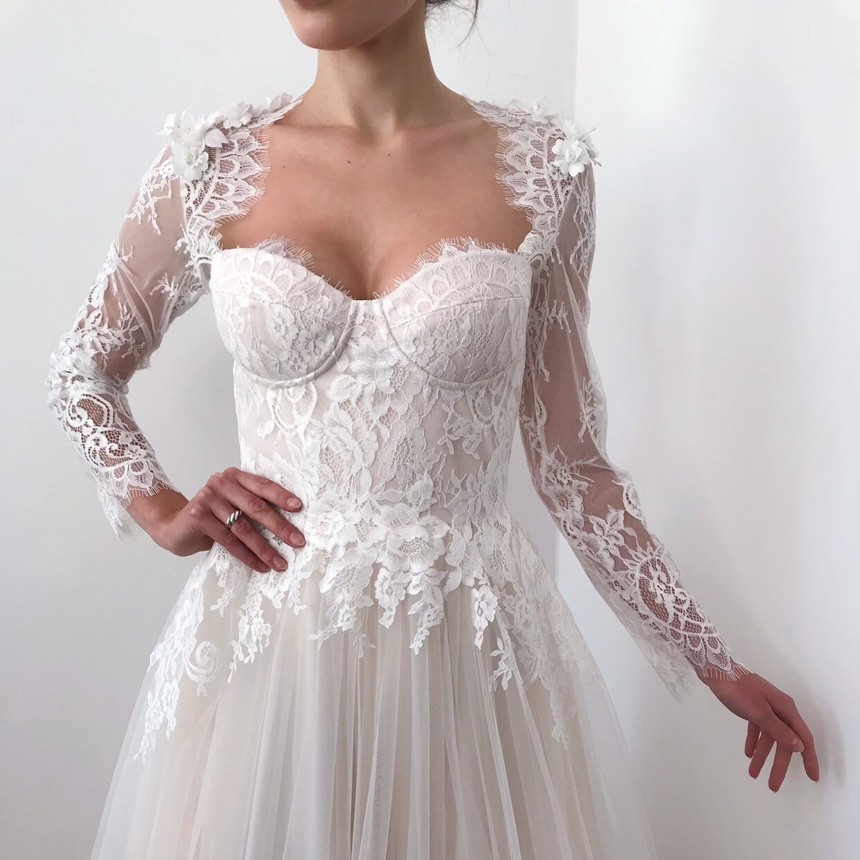 Floral Lace Wedding Corset Dress White 