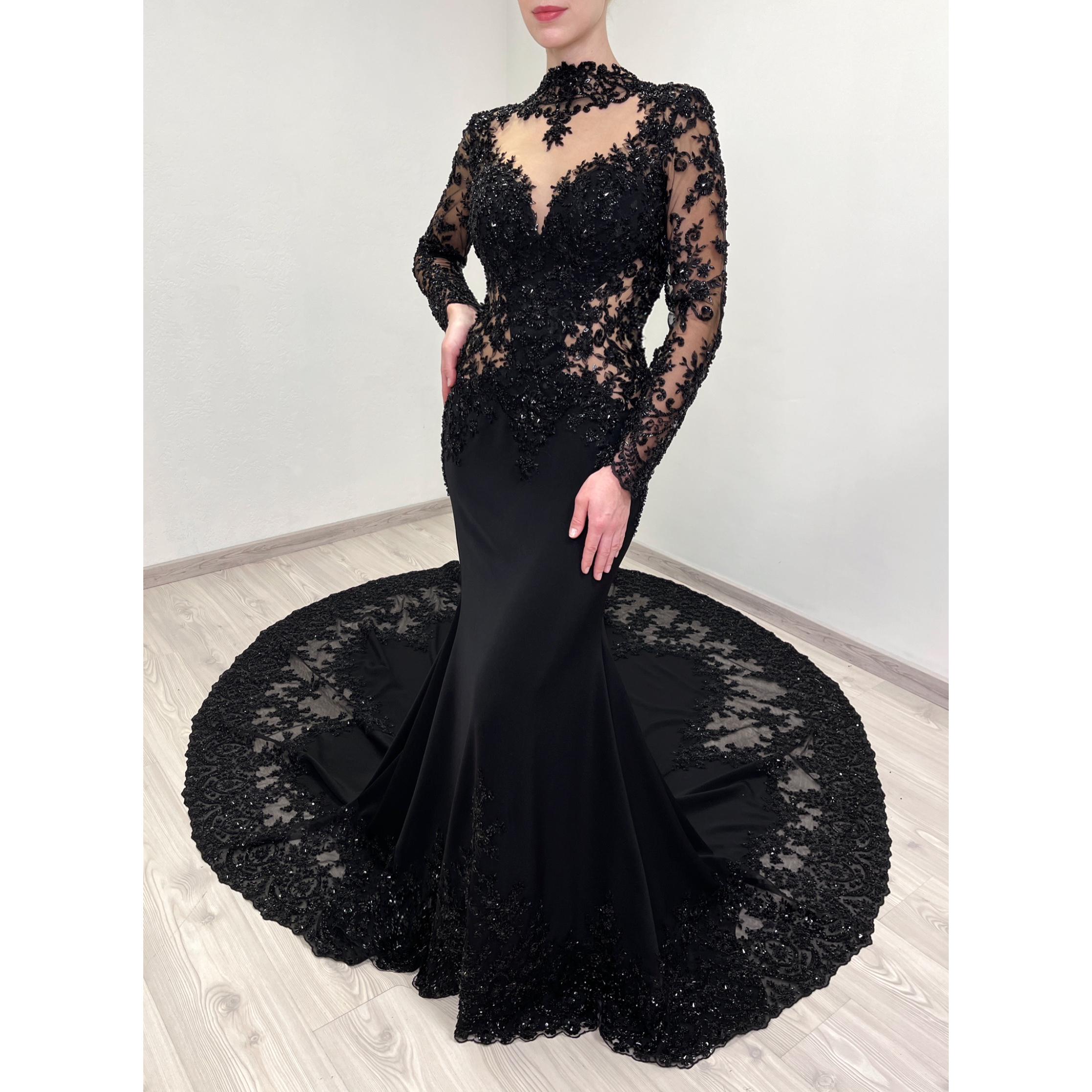 Black Beaded Trumpet Wedding Dress