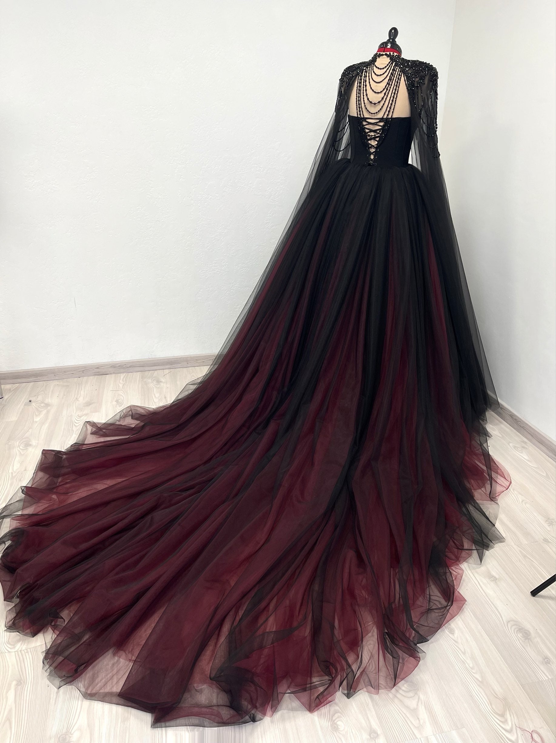 Black and red corset wedding dresses hotsell