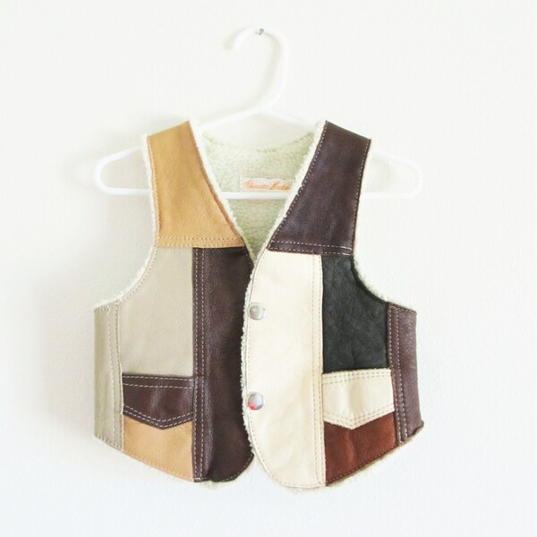 Vintage Boys Genuine Leather Vest / Country Western Cowboy Child's Patchwork Toddler Jacket Vet Size 18 Months