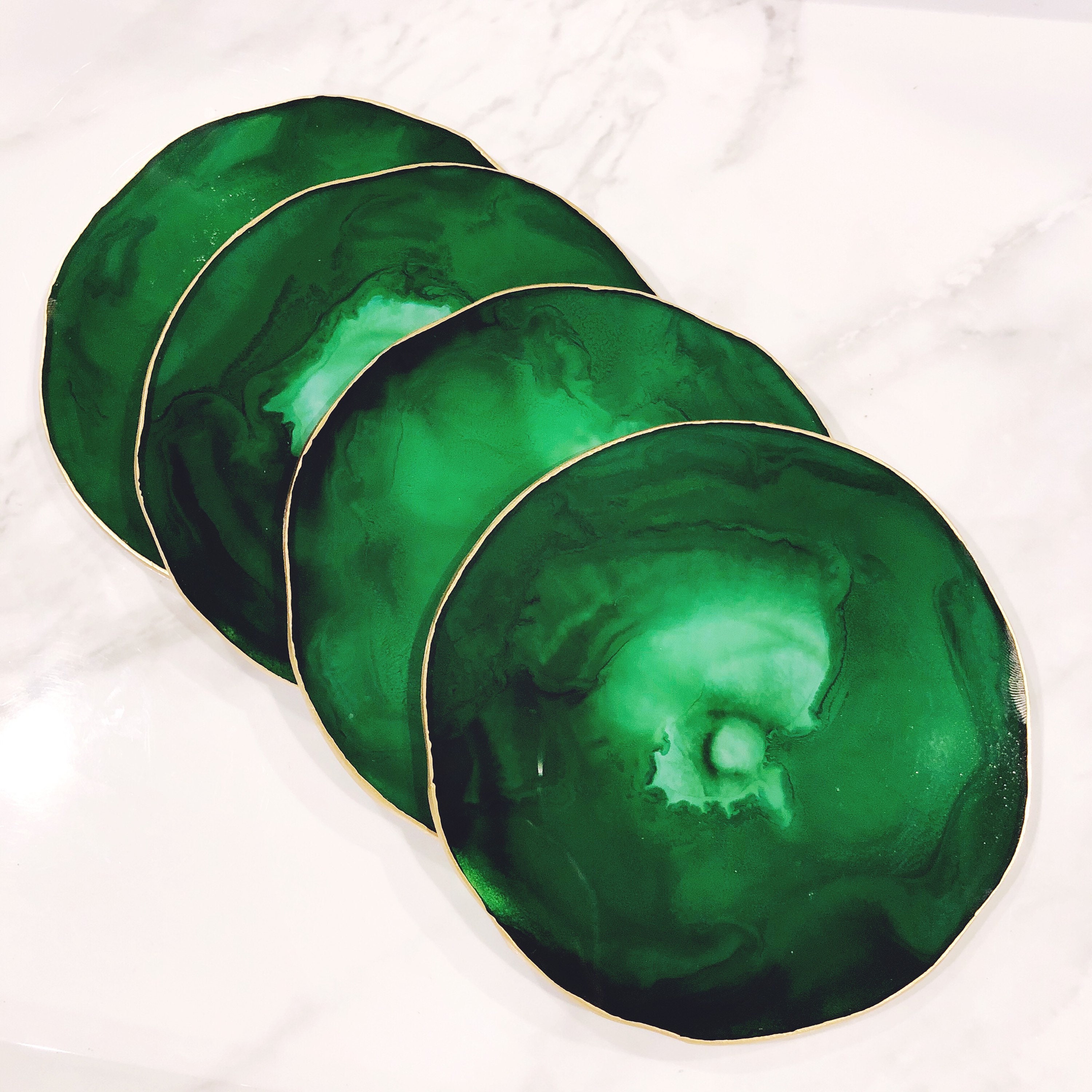 Emerald & Gold Resin Coasters Modern Coasters Large Drink Etsy