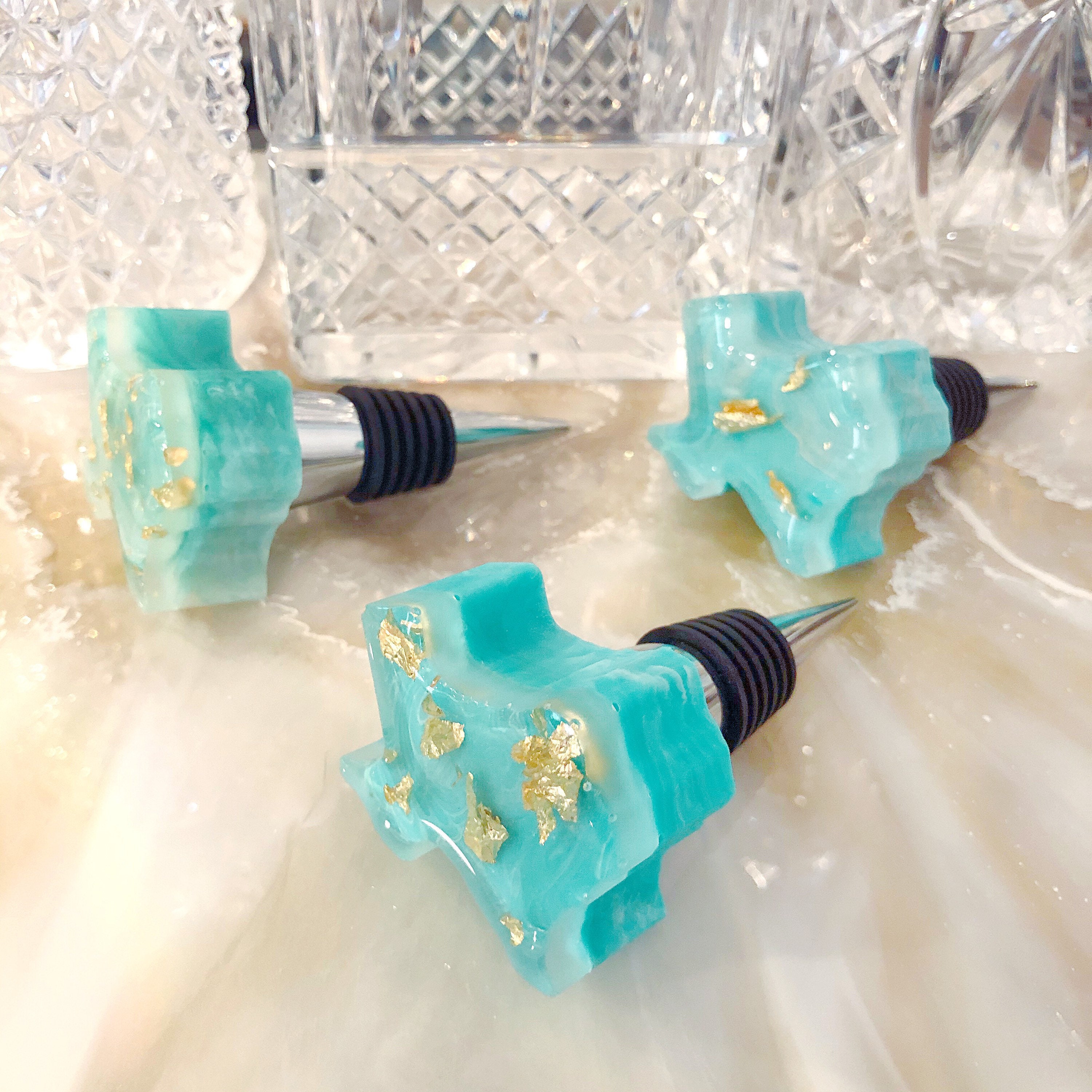 Turquoise & Gold leaf Texas Wine Stopper. Wine and bottle Etsy Nederland