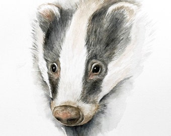 Badger - Print of a watercolour painting by Jan Taylor.