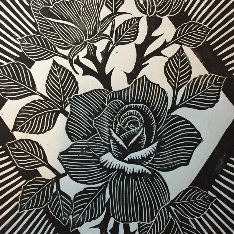 Roses linocut Etsy