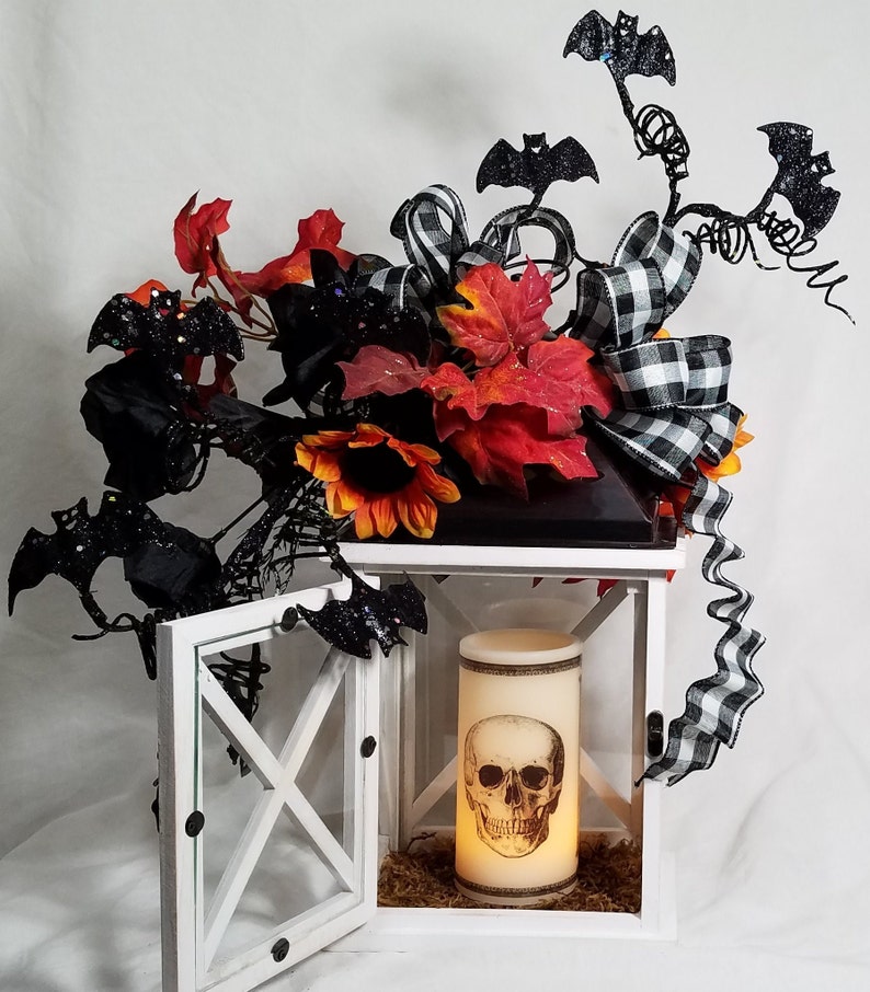 Day of the Dead Centerpiece LED Skull Candle Wooden Halloween Lantern Centerpiece Halloween Party Decoration Halloween Centerpiece