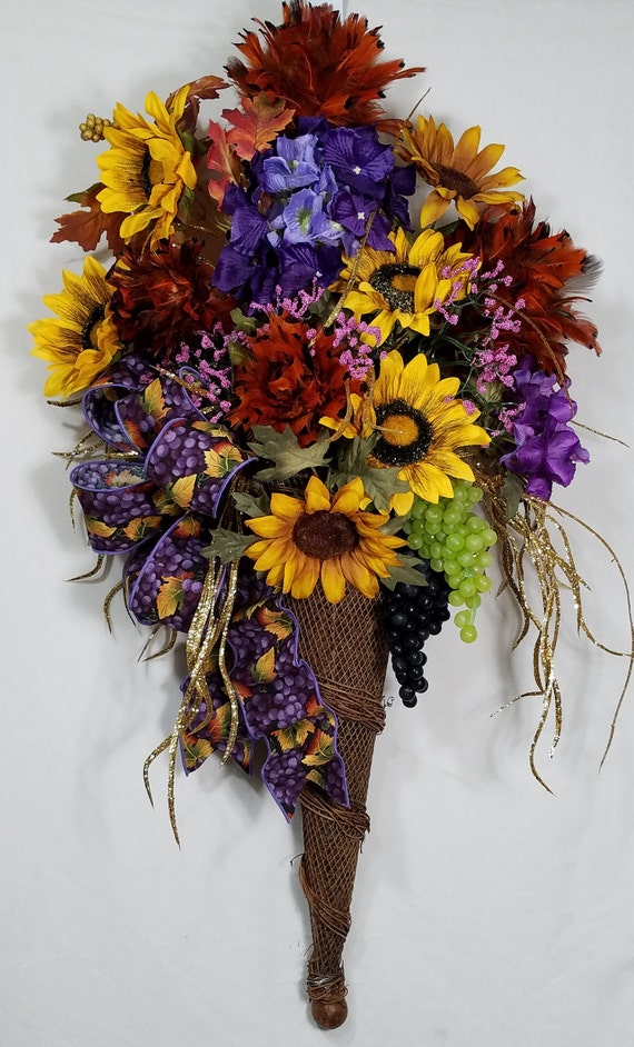 Fall Front Door Decoration Sunflowers Wall Hanging Grapes Etsy