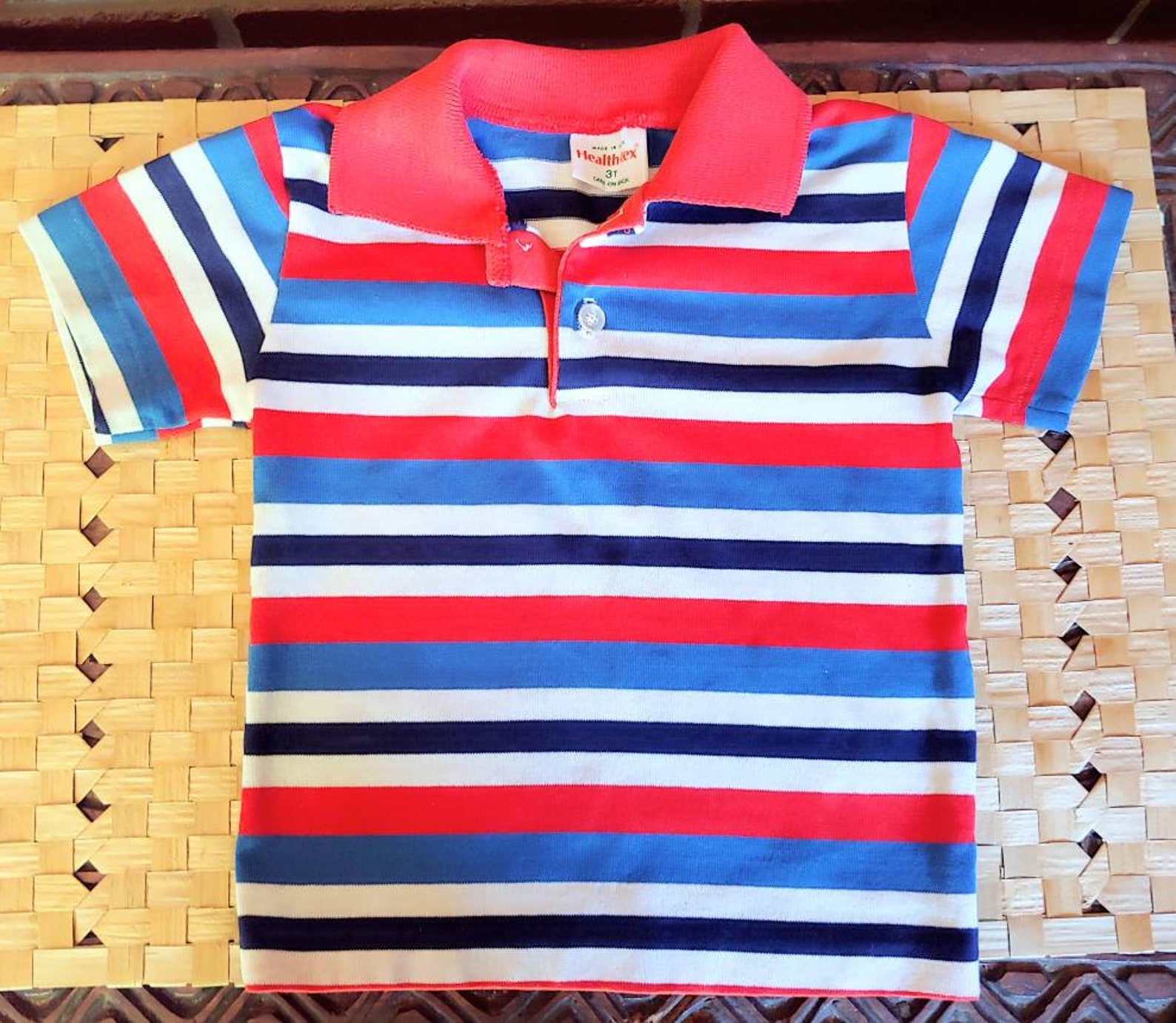 Vintage 3T Polo Shirt Red White and Blue Striped HealthTex | Etsy