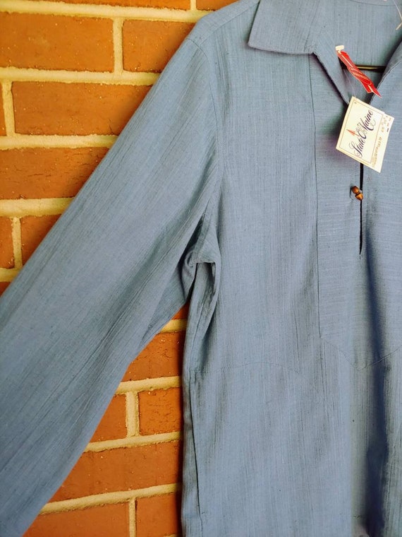 1970's Men's Boho Tunic Shirt Vintage Blue Dashik… - image 6