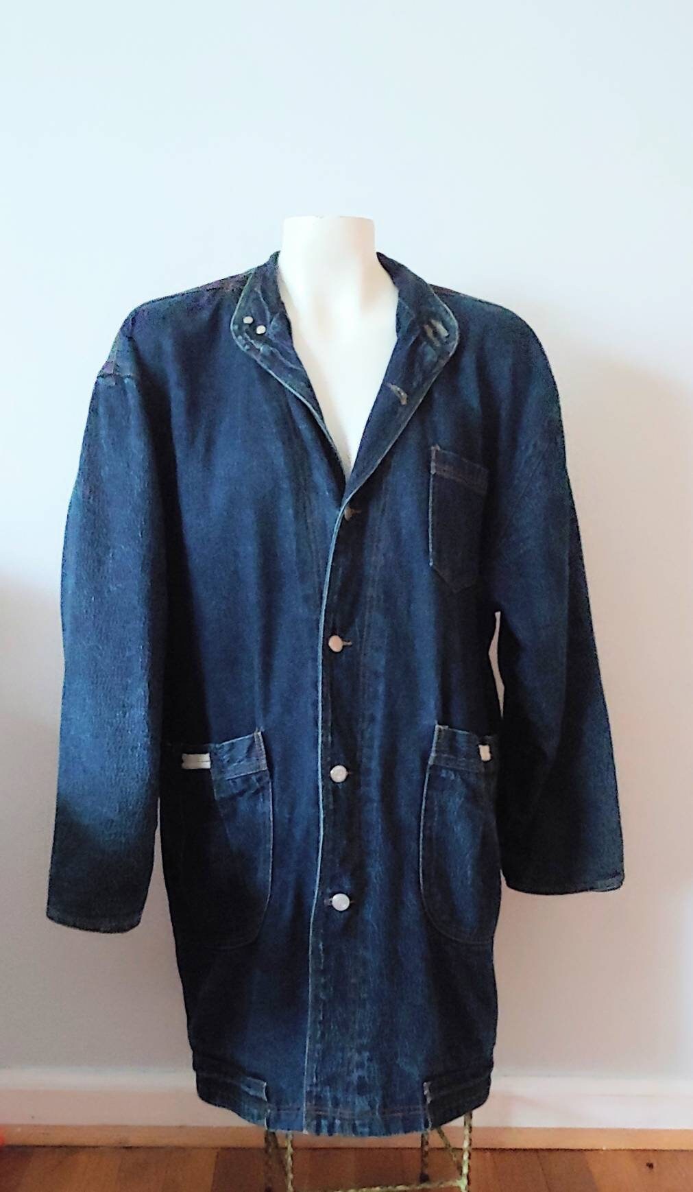 Vintage Long Denim Coat Size L Ladies 38 Inch Long Denim Jacket 80's 90 ...