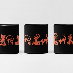 Ladies Halloween Mug, Friendly Halloween Mug, Decorative Halloween Mug, Orange-Black Halloween Mug,  Halloween Cat Teacup, Cat Witch Mug