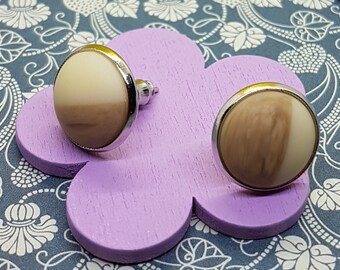 Retro Dip Dye / Wood Optic Earrings Earrings with Cabochon Insert 12 mm in blue, orange, cream, green/olive, grey, pink/pink