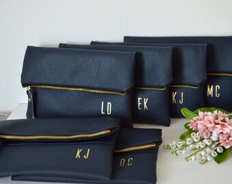 Set of 6 Navy Blue Foldover Clutches / Bridesmaids Gifts / Personalized Clutches / Wedding Purses