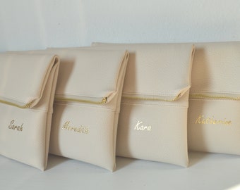 Wedding Clutch Purses with the Names / Bridesmaid Gifts / Set of 4 Foldover Clutches in Cream Color